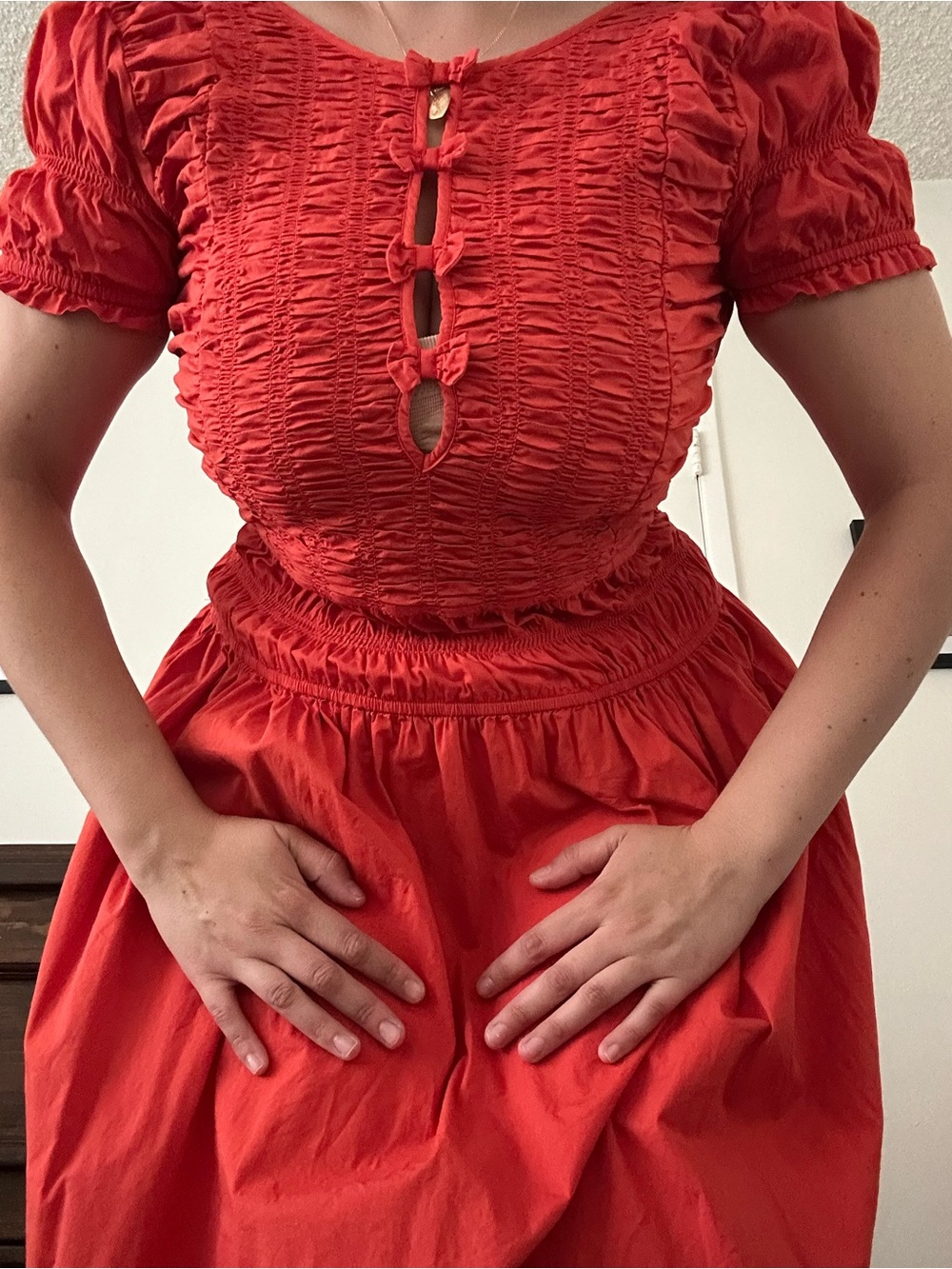 Damson Madder Red Smocked Midi Dress